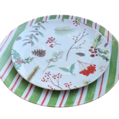 Prato Raso Em Porcelana Estampa Listras Verdes 26cm - comprar online