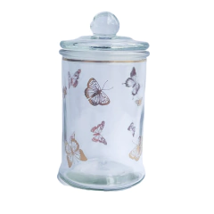 Pote de Vidro c/ Tampa Borboletas Douradas 700ml