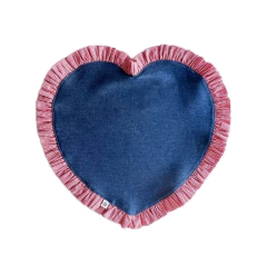 Jogo Americano De Coração Jeans Com Babado Xadrez 42cm