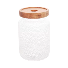 Pote de Vidro Martelado c/ Tampa de Acácia Petra 500ml