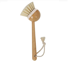 Escova de Limpeza Redonda com Cabo Longo de Bambu Off White