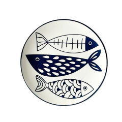 Prato Sobremesa Porcelana Peixe Azul 21 cm