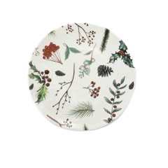 Prato Sobremesa em Porcelana Branco 21cm Estampa Azevinho