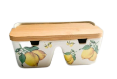 Saleiro Limão Siciliano p/ Mesa 2 Divisórias com Tampa e Colher de Bambu