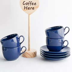 Kit 4 Xícaras de Chá Azul Royal e Coffee Here Clara