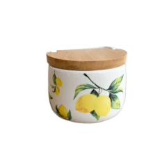 Saleiro com Tampa de Bambu Limão Redondo M 10cm