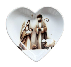 Prato de Coração Cerâmica Presepio Ovelha 14cm