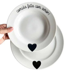 Kit Prato Fundo + Raso Porcelana Comida 23cm