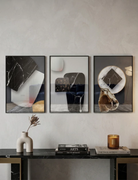 Composição 3 Quadros Abstratos 435