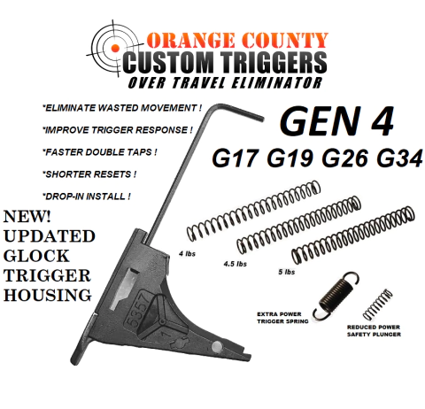 Alojamento do Gatilho com Ajuste de OVERTRAVEL e Kit de Molas Wolff - OC CUSTOM TRIGGERS - GLOCK G17-19-26-34 - GEN4
