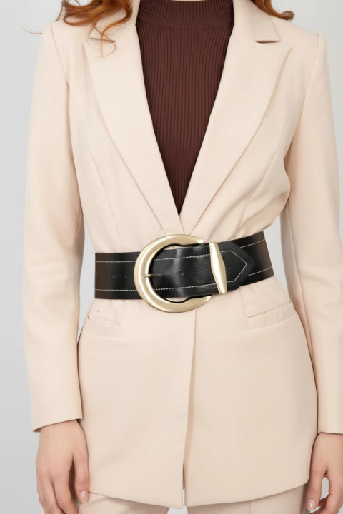 Cinto Couro Largo Fivela Em Ouro Velho - comprar online