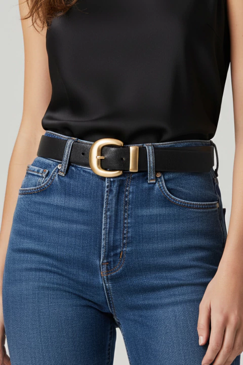 Cinto Em Couro Fivela Escovada Ouro Vintage - comprar online