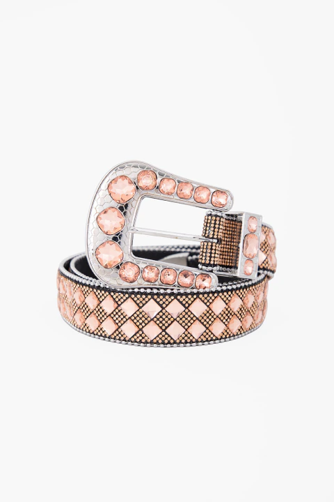 OY-E12Z Cinto Country Inteiro em Strass com Fivela Cravejada em Pedrarias - loja online