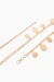 Cinto corrente feminino dourado com pingentes de medalhas em metal zamak. Tamanho ajustável, ideal para look boêmio e casual.