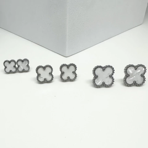 Trio brinco trevos branco - comprar online