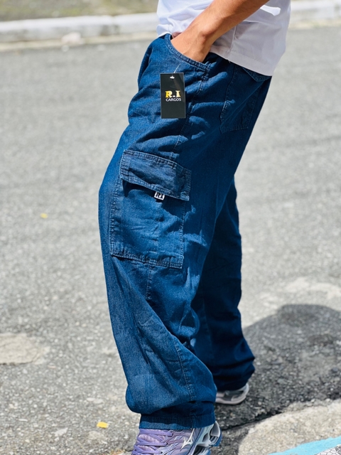 Calça Cargo - Jeans Escura