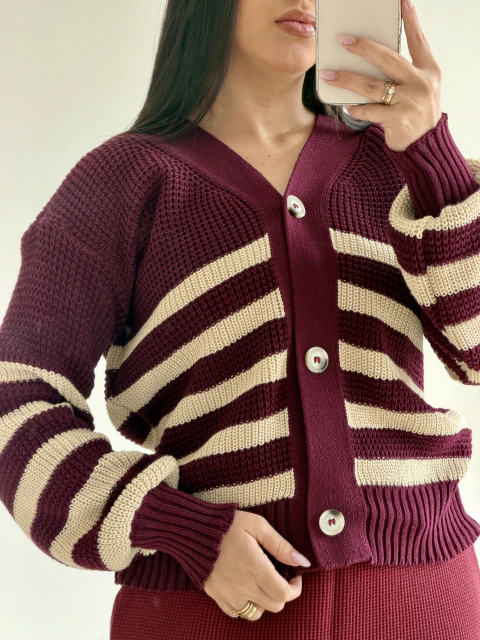 Blusa Tricot Botoes Listra Dani