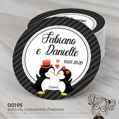 Adesivo Personalizado Casamento Pinguins - 00195