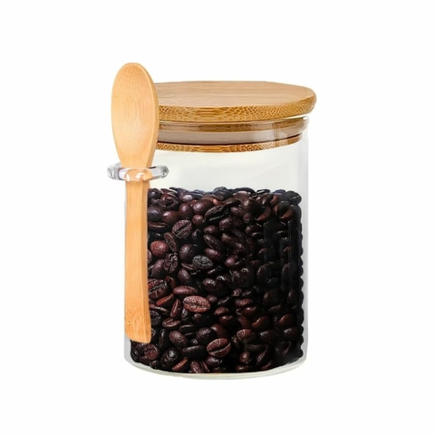 Pote Hermetico c/ Tampa e Colher de Bambu 600ml