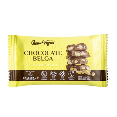 Chocolate Belga 55% Cacau com Amendoim Cacau Vegan 30g