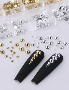 OFERTA Perlas cromadas plateadas y doradas medias perlas varios tamaños