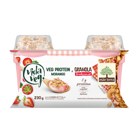 Iogurte Vida Veg vegprotein pote morango com granola 230g