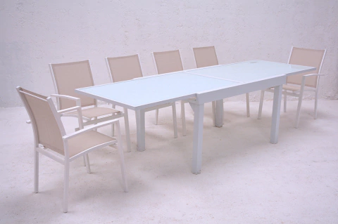 Mesa Extend Glass 6008 con 6 sillones Cala
