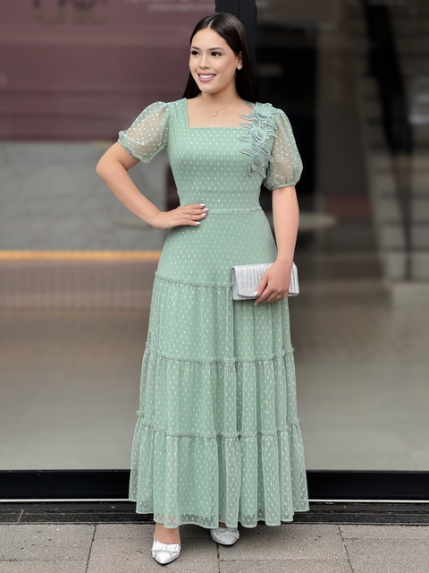 Vestido Longo em Tule Verde Menta