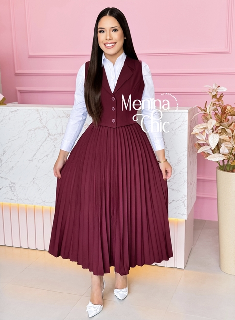 Conjunto Saia + Colete Alfaiataria Marsala - comprar online