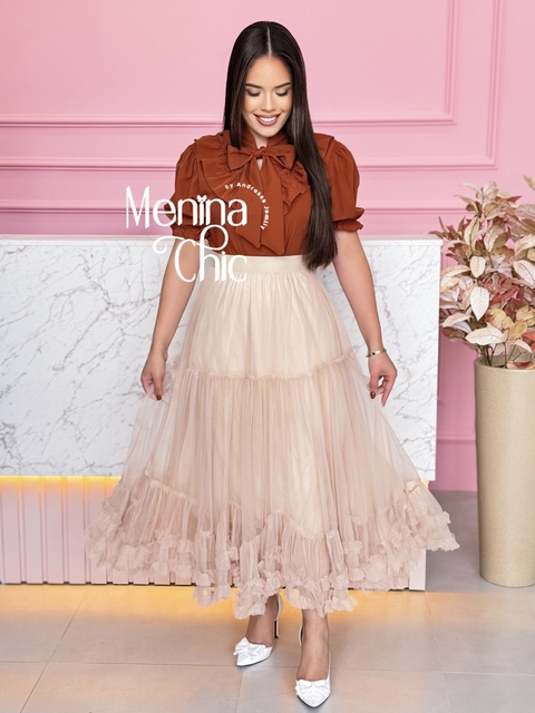 Saia Tule Babados Bege Claro - comprar online