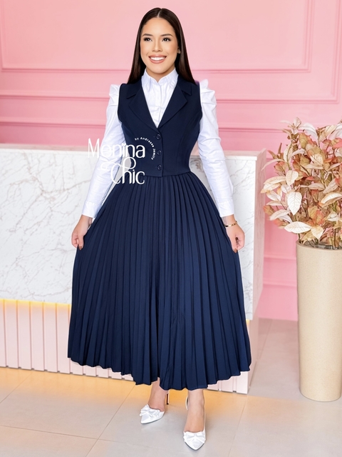 Conjunto Saia + Colete Azul Marinho - comprar online