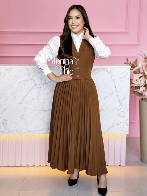 Conjunto Saia + Colete Marrom Café - comprar online