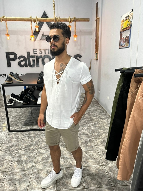 Camisa masculina bata manga curta branca