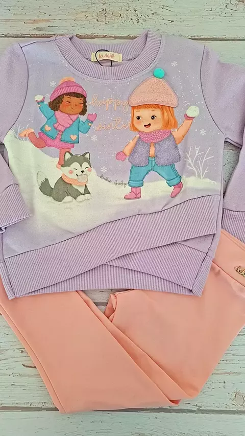 Blusão em Moletom com Pelúcia Calça Legging em Termoskin Kukiê Bebê Menina - comprar online