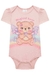 Body em cotton rosa claro com estampa de urso mágico e asas coloridas.
