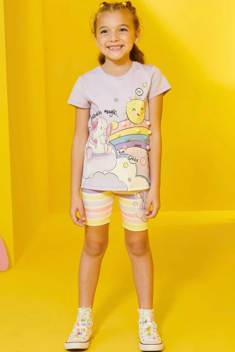 Conjunto kukie Infantil de Camiseta e Bermuda Biker Kukie Unicórnio - Frente