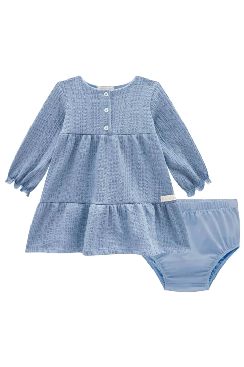 Vestido kukie baby Elegante em Malha Tricot e Calcinha - Frente