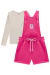 Conjunto kukie Infantil de Blusa e Jardineira pink em Moletom Relevo - Frente