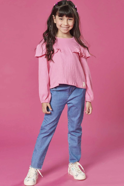 Conjunto kukie de Bata e Calça em Jeans com Elastano - Frente