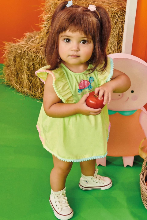 Vestbody infantil kukiê baby em Meia Malha estampa tartaruga