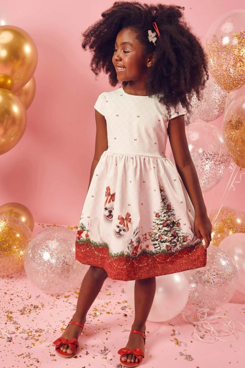 Vestido Infantil Kukie Natalino Cachorrinho - Frente