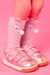 Meia infantil kukiê 3/4, raposinha rosa e cinza - comprar online