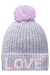 Gorro infantil kukiê em tricot cinza, detalhe love e pompom - frente
