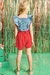 Conjunto infantil de Blusa Cropped em Jeans e Shorts em Air Flow - Costas