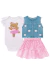 Trio infantil kukiê de Body, Saia e Colete - frente