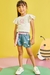 Conjunto infantil Kukiê de Blusa Boxy em Malha Elastic e Shorts em Jeans Liz - Frente