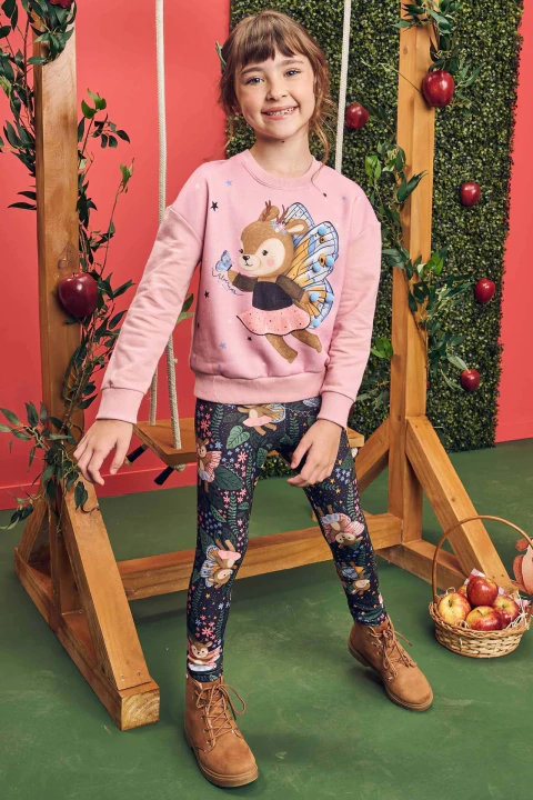 Conjunto infantil kukiê de blusão e legging borboleta - frente