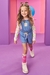 Conjunto infantil kukiê de jardineira jeans e cropped de flor - frente