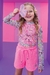 Conjunto infantil de blusa em tule, top e shorts, estampa pandinha