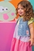 Vestido infantil kukiê em Meia Malha e Colete em Jeans - Frente